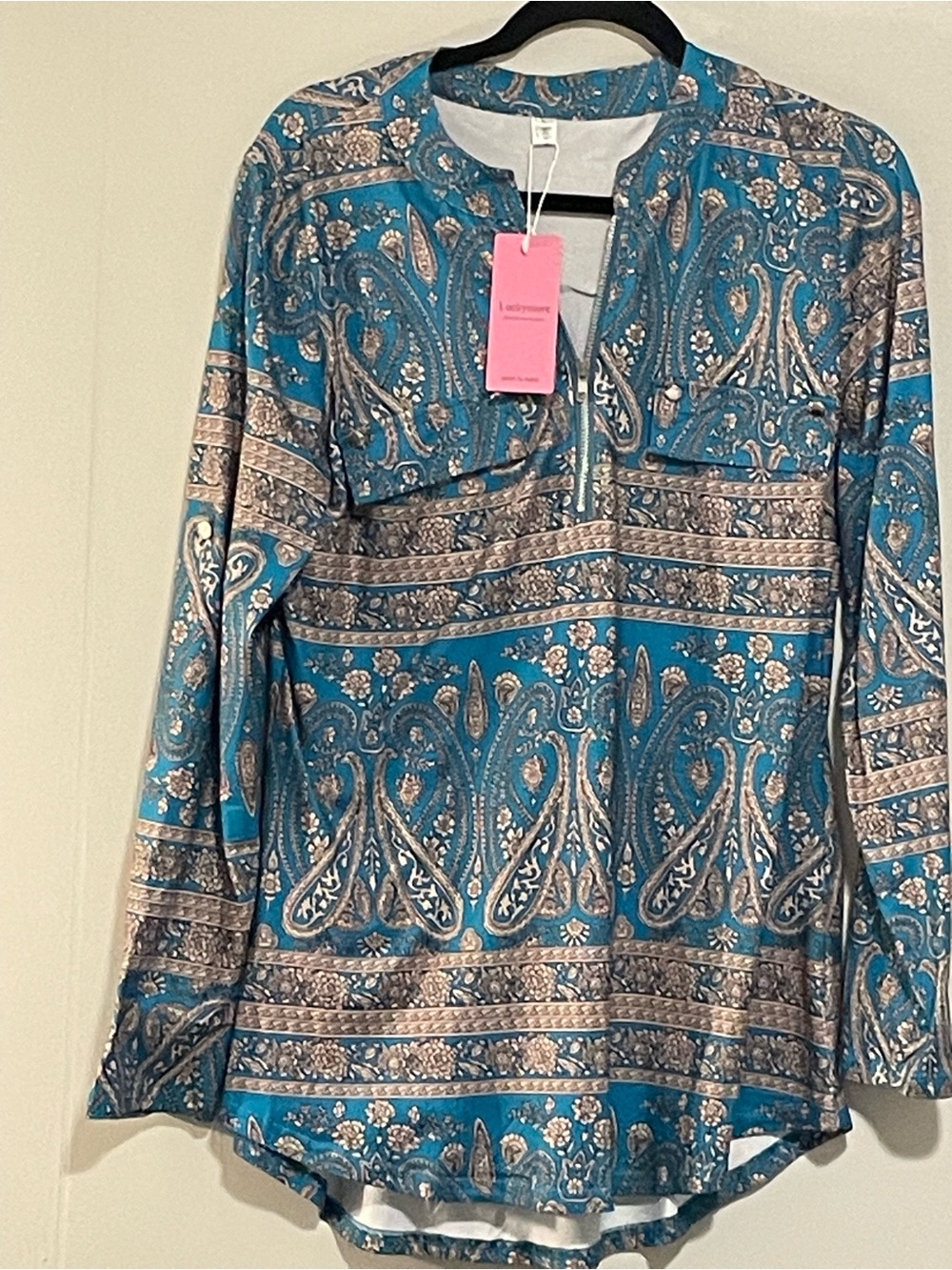 Lilly Pulitzer Teal Paisley-Print Long Sleeve Tunic Top